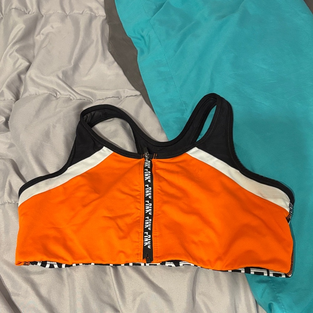 PINK Victoria's Secret Black and Orange Sports Bra